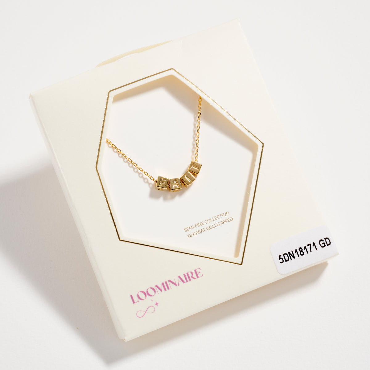 Gold Dipped FAITH Cube Letter Necklace – Minimalist Chain Pendant, Semi-Fine Jewelry