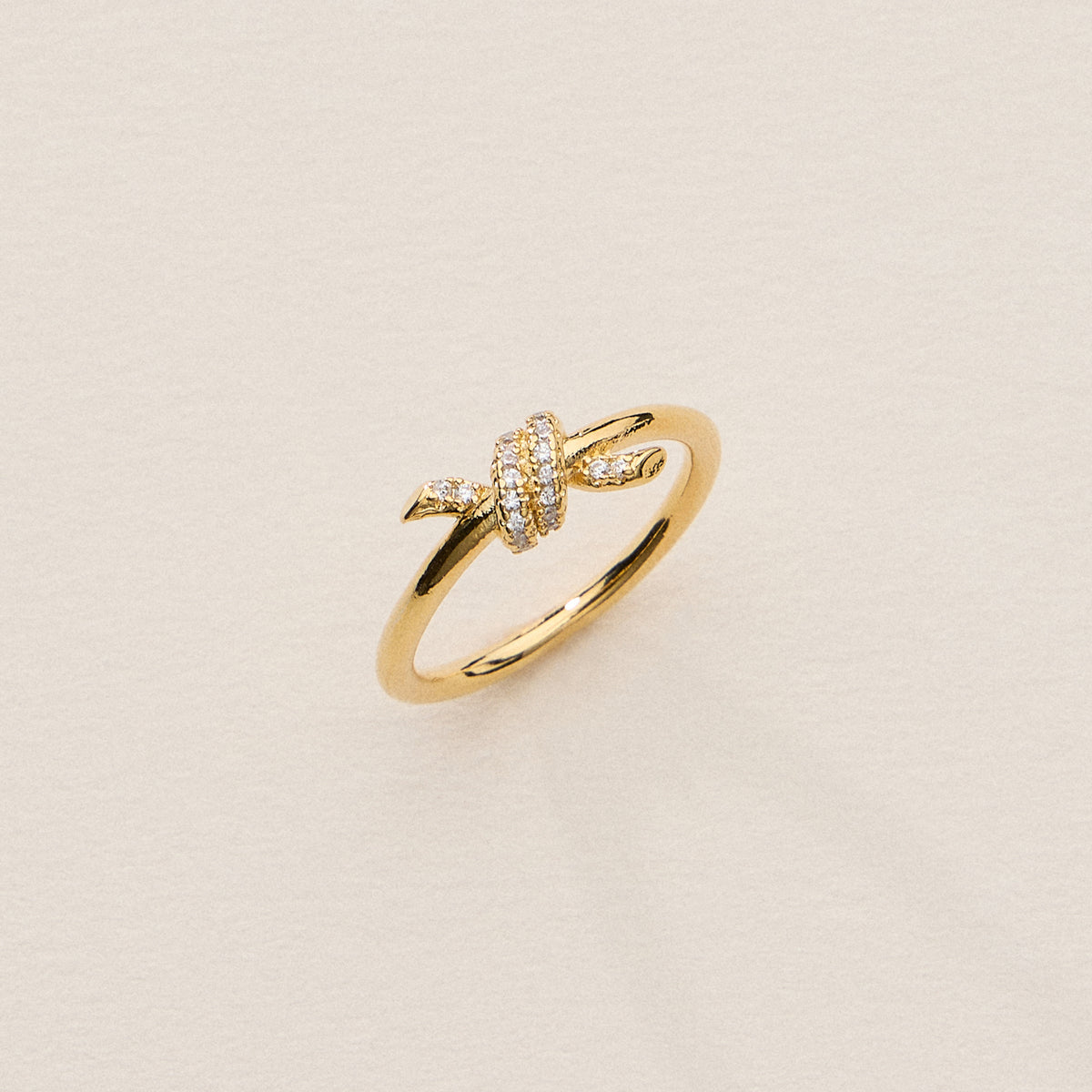 Gold Knot Ring with CZ Pave - 18K Gold Dipped