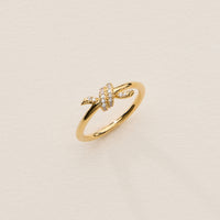 Gold Knot Ring with CZ Pave - 18K Gold Dipped