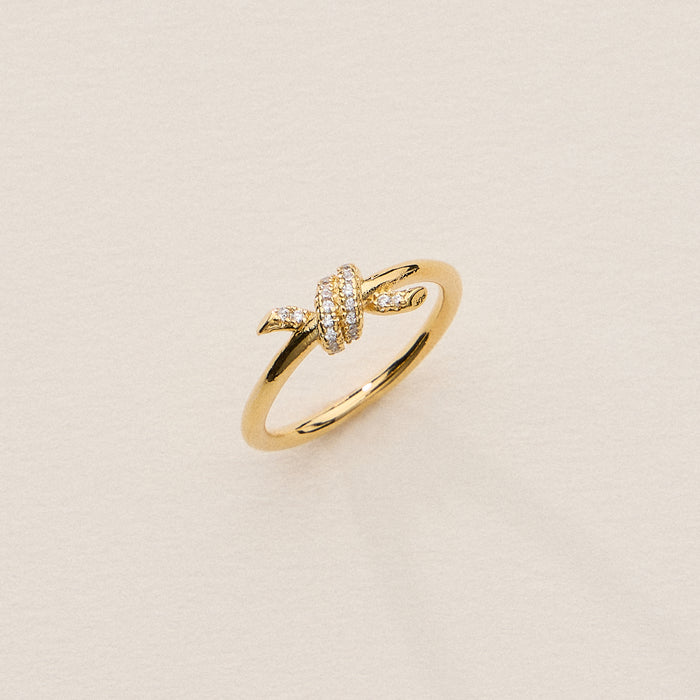 Gold Knot Ring with CZ Pave - 18K Gold Dipped
