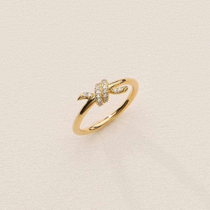 Gold Knot Ring with CZ Pave - 18K Gold Dipped