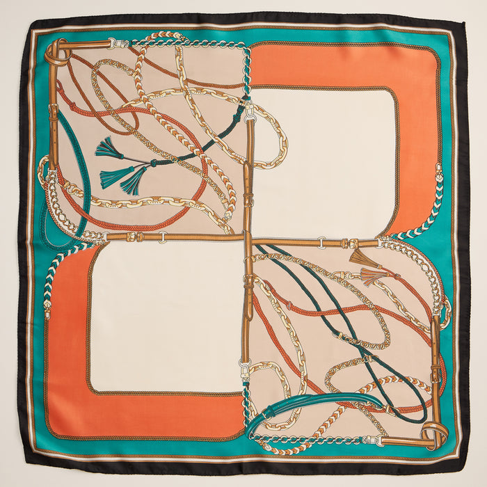 Equestrian Chain Print Scarf – Silk Texture Square Scarf for Elegant Styling