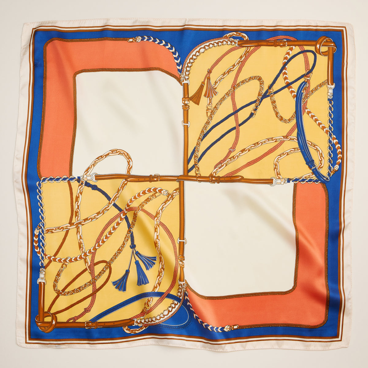 Equestrian Chain Print Scarf – Silk Texture Square Scarf for Elegant Styling