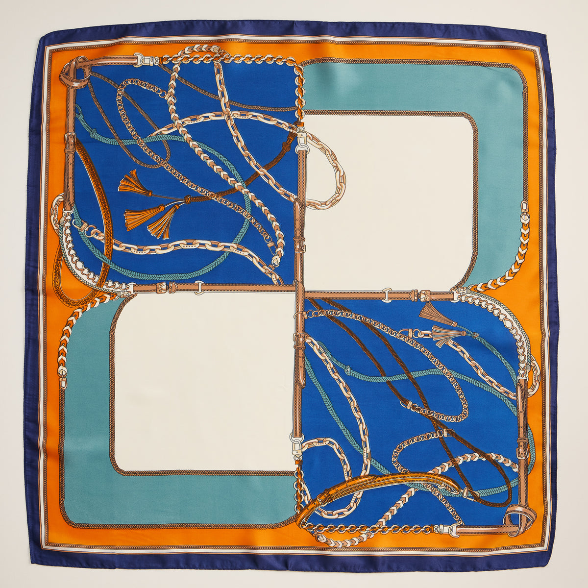 Equestrian Chain Print Scarf – Silk Texture Square Scarf for Elegant Styling