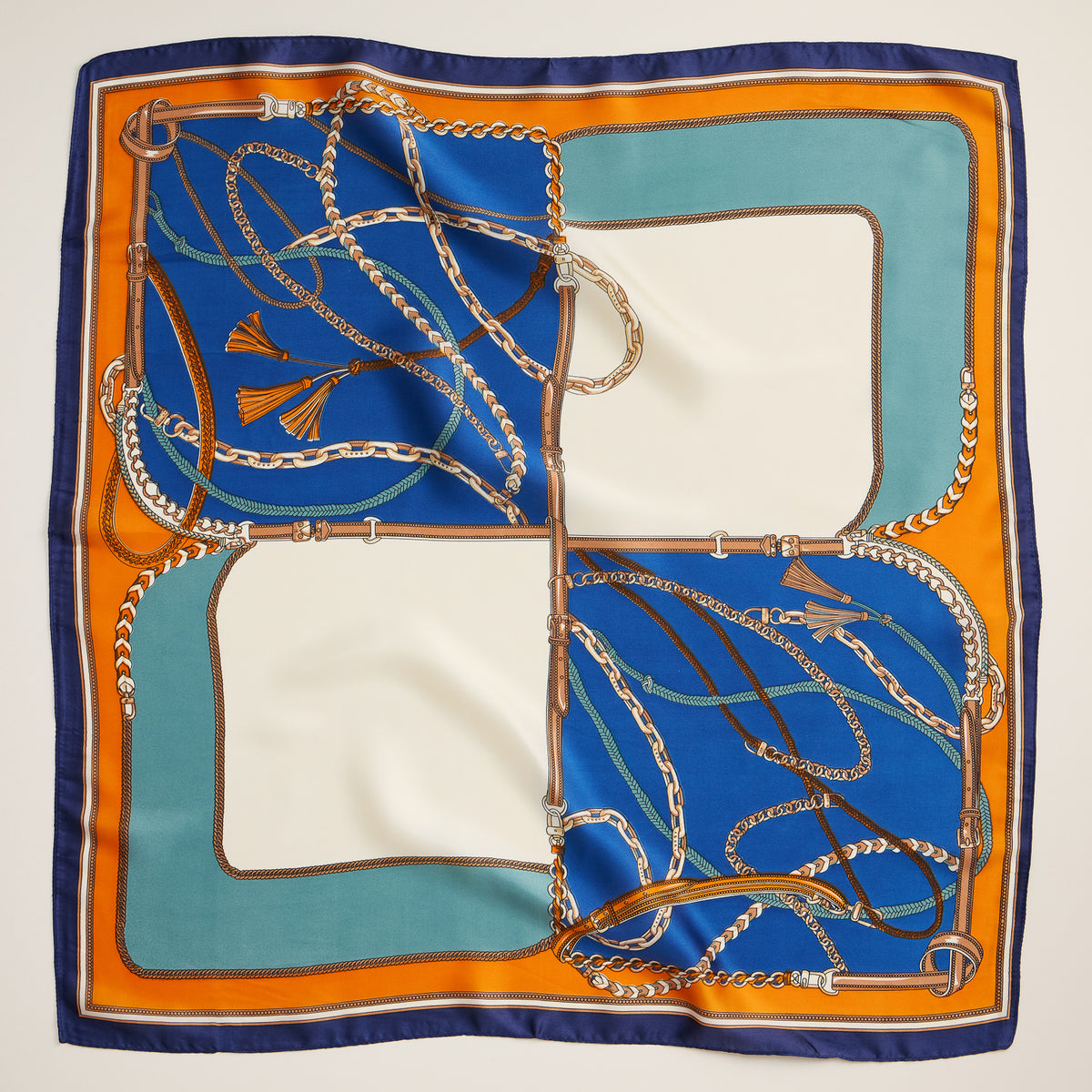 Equestrian Chain Print Scarf – Silk Texture Square Scarf for Elegant Styling