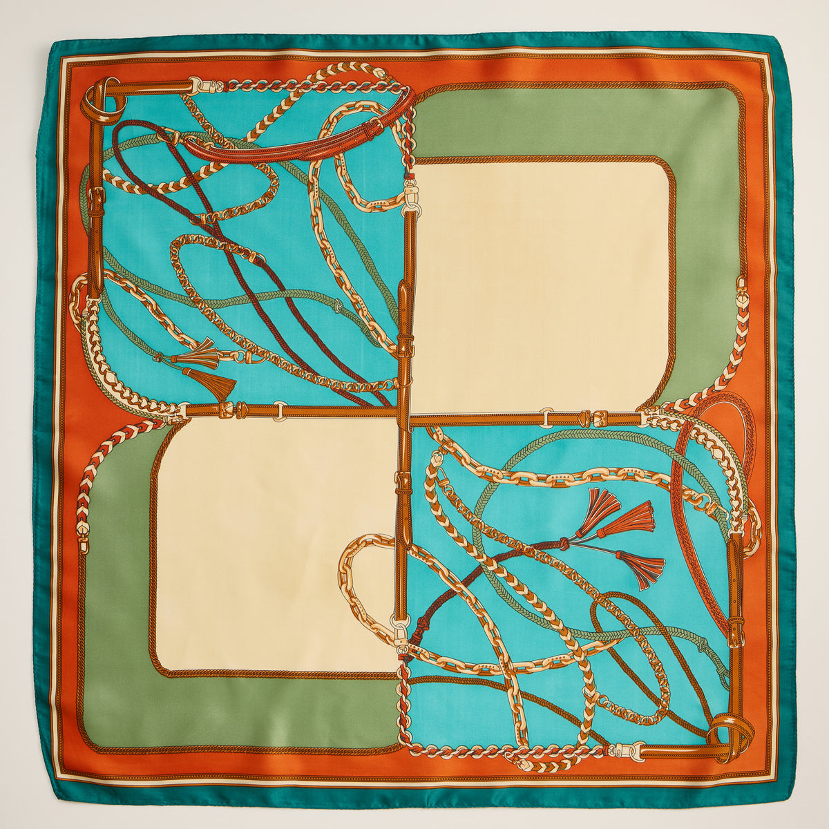 Equestrian Chain Print Scarf – Silk Texture Square Scarf for Elegant Styling