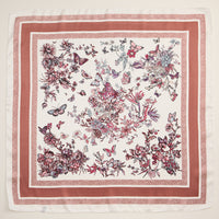 Floral Butterfly Print Scarf – Silk Texture Square Scarf for Elegant Styling