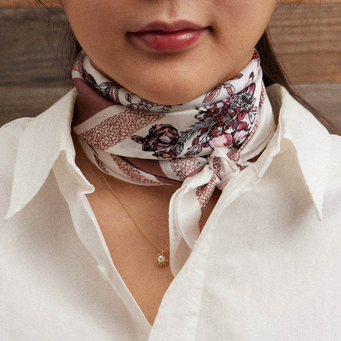 Floral Butterfly Print Scarf – Silk Texture Square Scarf for Elegant Styling