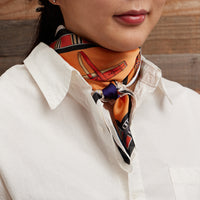 Equestrian Print Scarf – Silk Texture Square Scarf with Vintage Saddle & Tack Design