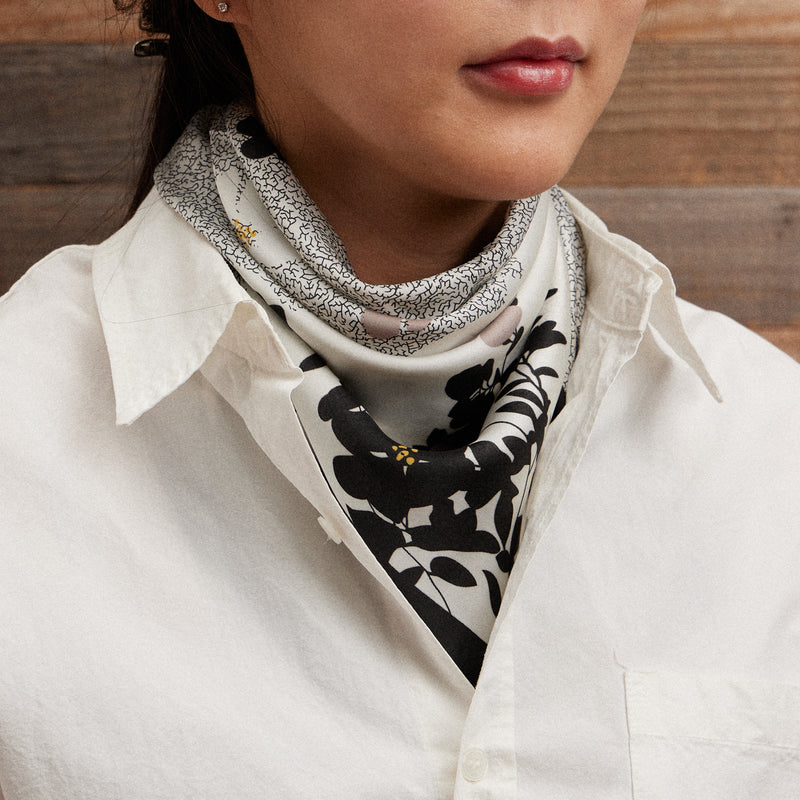 Minimalist Floral Print Scarf – Silk Texture Square Scarf for Chic Styling