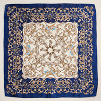 Baroque Print Silk-Texture Scarf – Elegant Square Scarf for Timeless Style