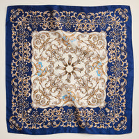 Baroque Print Silk-Texture Scarf – Elegant Square Scarf for Timeless Style