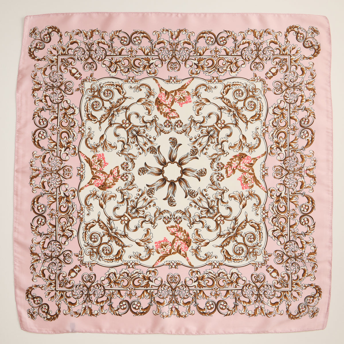 Baroque Print Silk-Texture Scarf – Elegant Square Scarf for Timeless Style