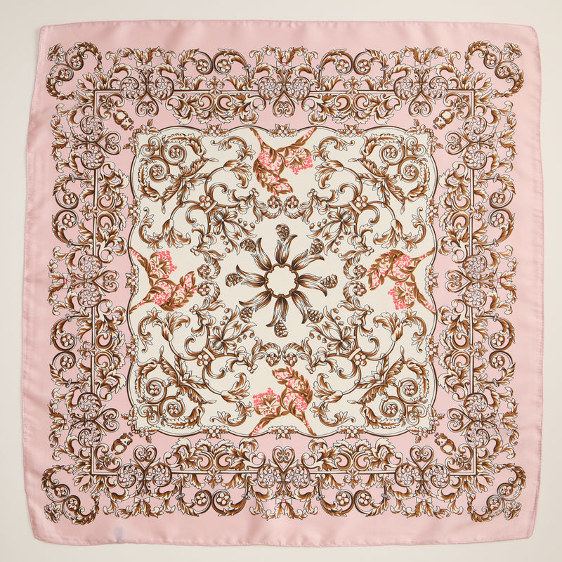 Baroque Print Silk-Texture Scarf – Elegant Square Scarf for Timeless Style