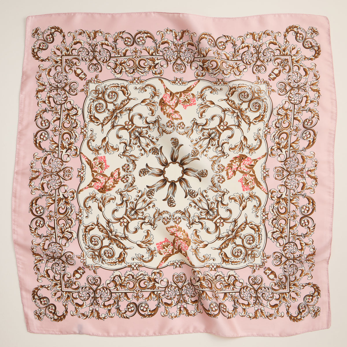 Baroque Print Silk-Texture Scarf – Elegant Square Scarf for Timeless Style