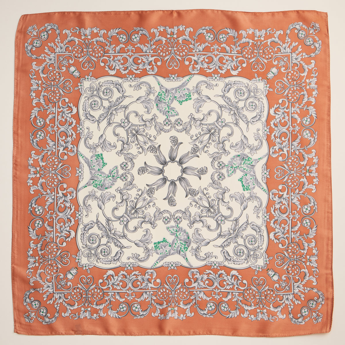 Baroque Print Silk-Texture Scarf – Elegant Square Scarf for Timeless Style