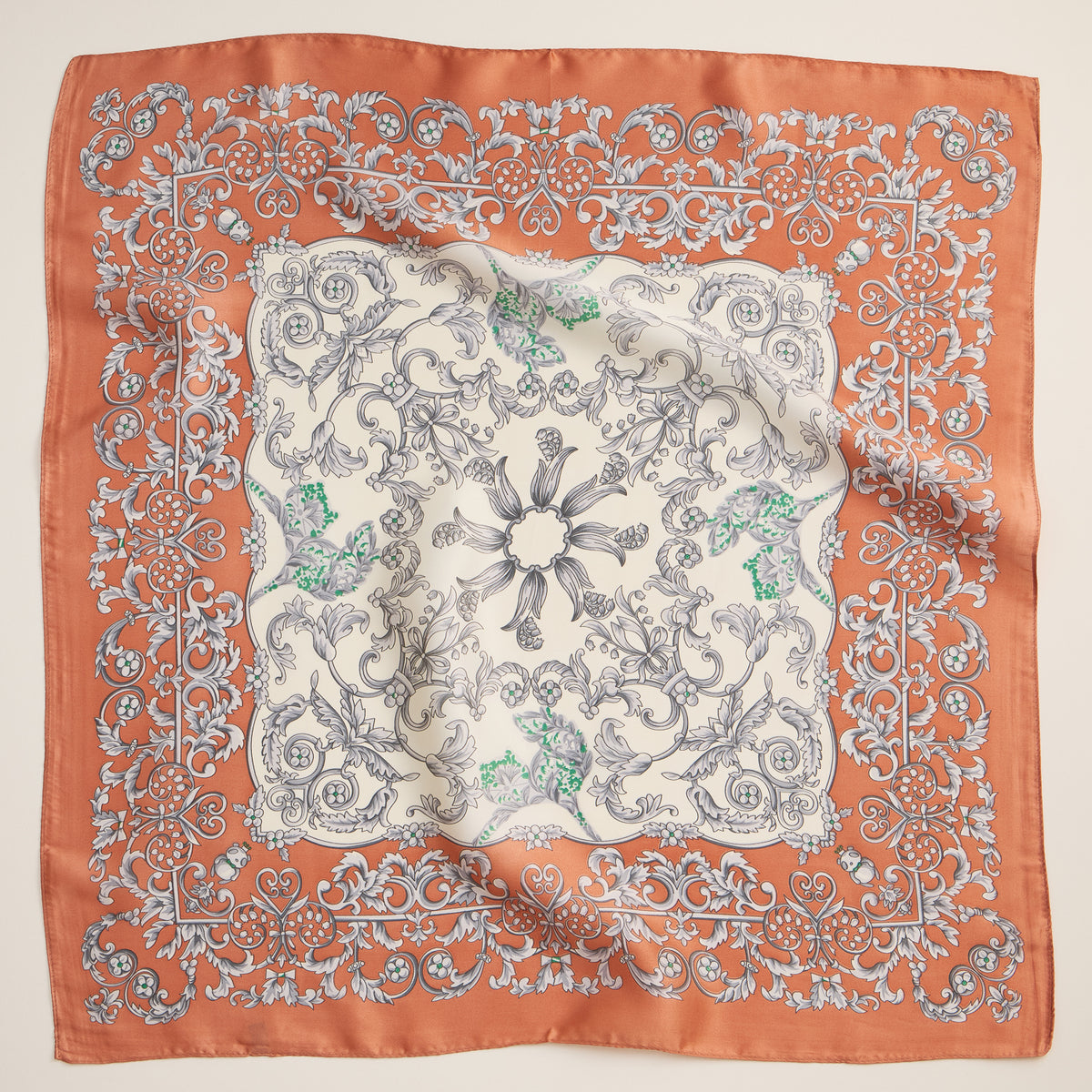 Baroque Print Silk-Texture Scarf – Elegant Square Scarf for Timeless Style