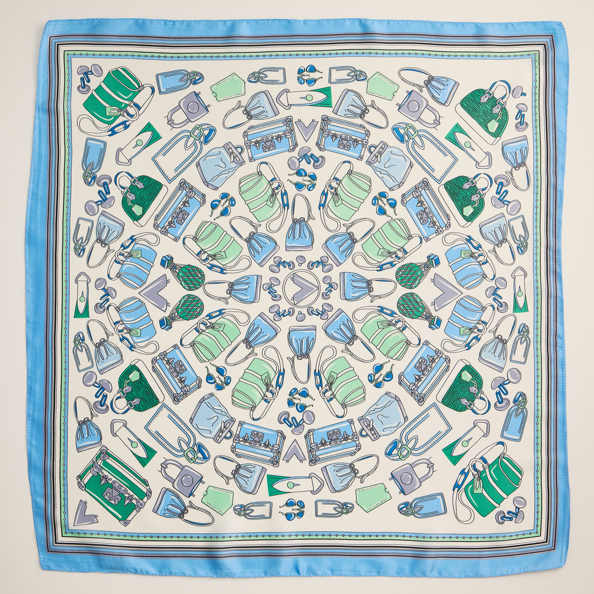 Chic Handbag Print Scarf – Fashion-Inspired Square Scarf with Silk Texture