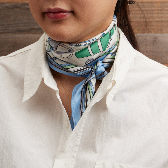 Chic Handbag Print Scarf – Fashion-Inspired Square Scarf with Silk Texture