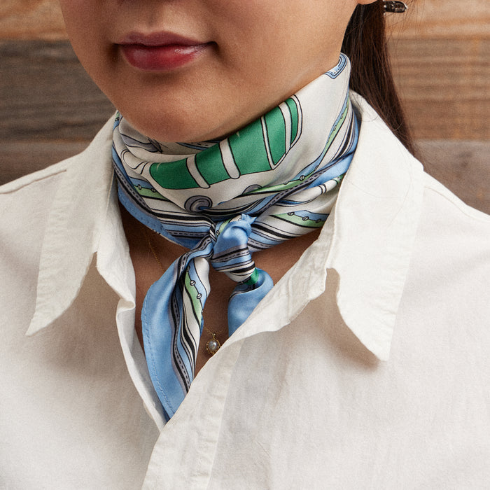 Chic Handbag Print Scarf – Fashion-Inspired Square Scarf with Silk Texture