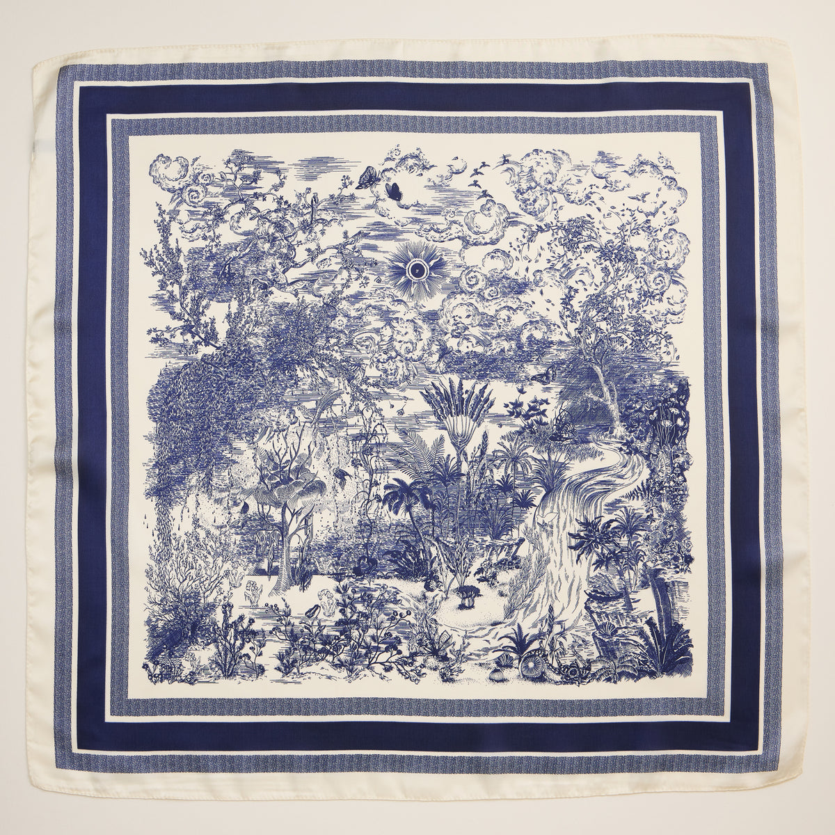 Elegant Toile Print Scarf – Vintage-Inspired Square Scarf with Silk Texture