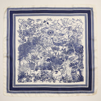 Elegant Toile Print Scarf – Vintage-Inspired Square Scarf with Silk Texture