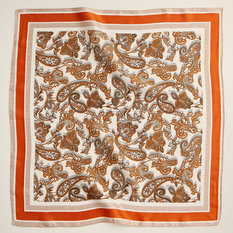 Retro Paisley Print Scarf – Classic Silk-Feel Square Scarf for a Timeless Look