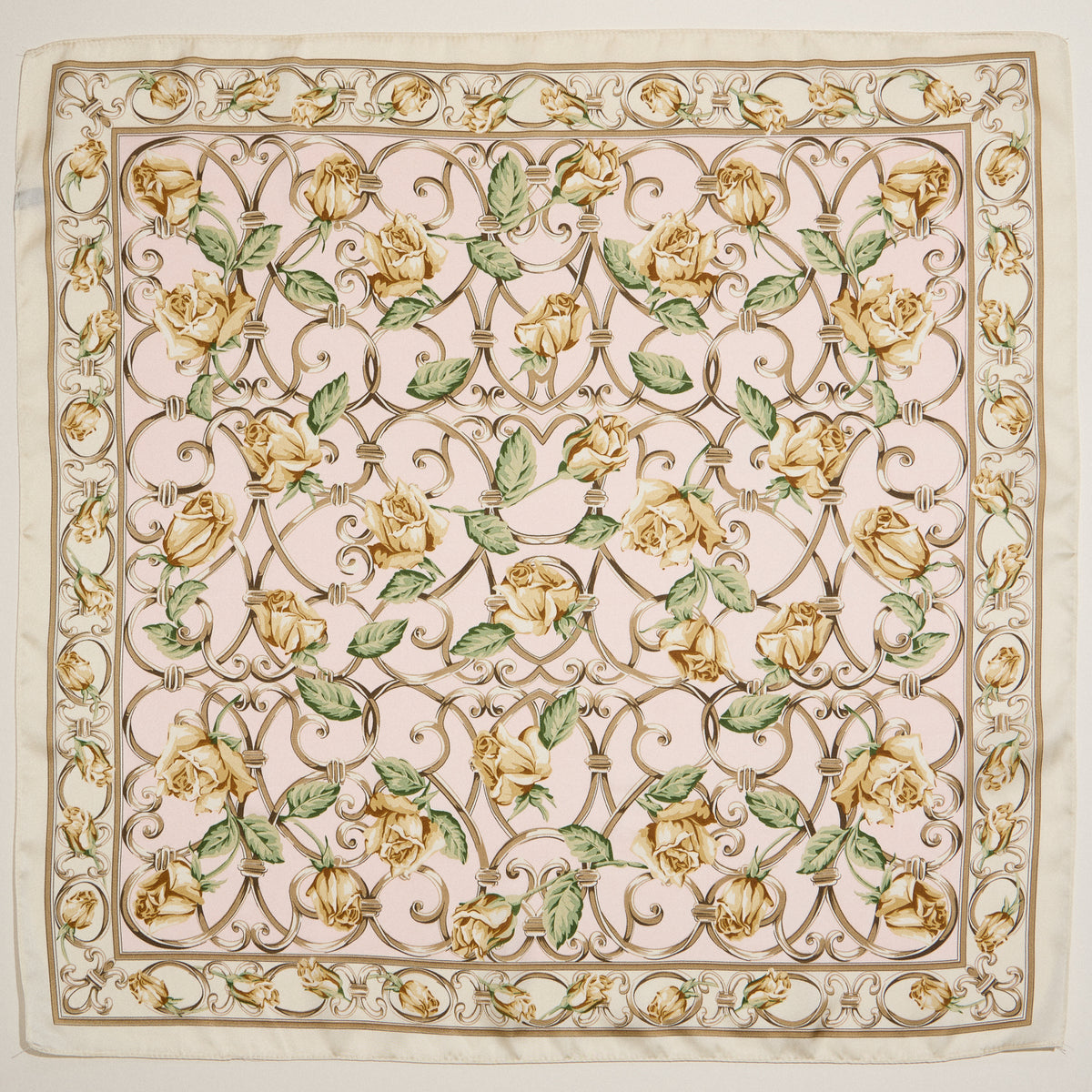Baroque Rose Print Scarf – Elegant Floral Silk-Feel Square Scarf