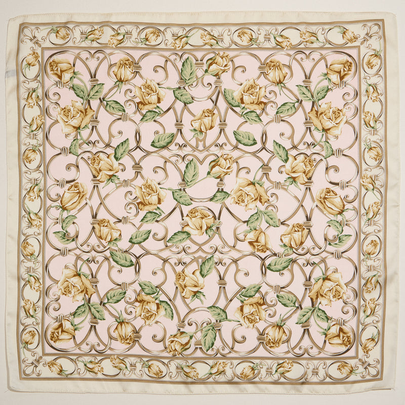 Baroque Rose Print Scarf – Elegant Floral Silk-Feel Square Scarf