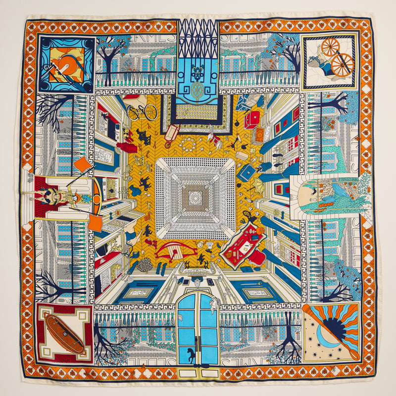 Architectural Print Silk-Feel Scarf – Bold & Artistic Square Scarf