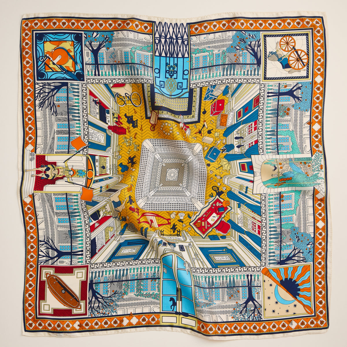 Architectural Print Silk-Feel Scarf – Bold & Artistic Square Scarf