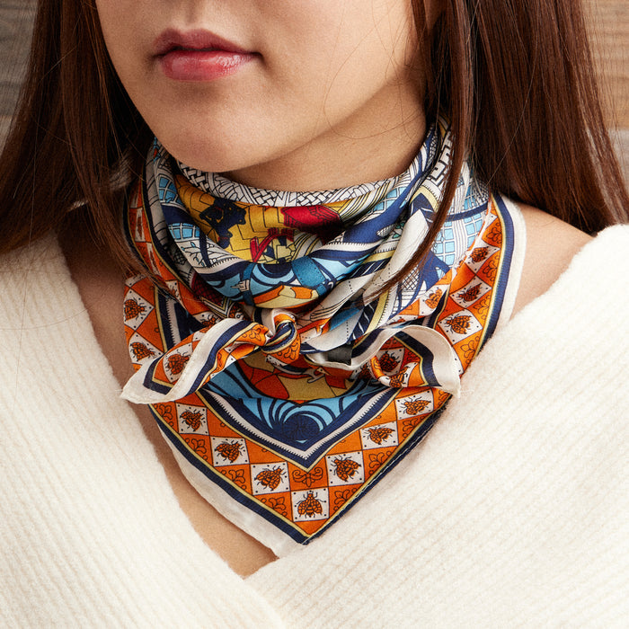 Architectural Print Silk-Feel Scarf – Bold & Artistic Square Scarf