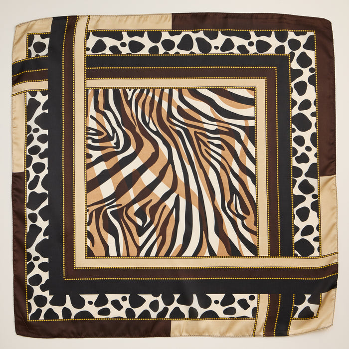 Animal Print Square Scarf – Bold Zebra & Leopard Silk-Feel Scarf