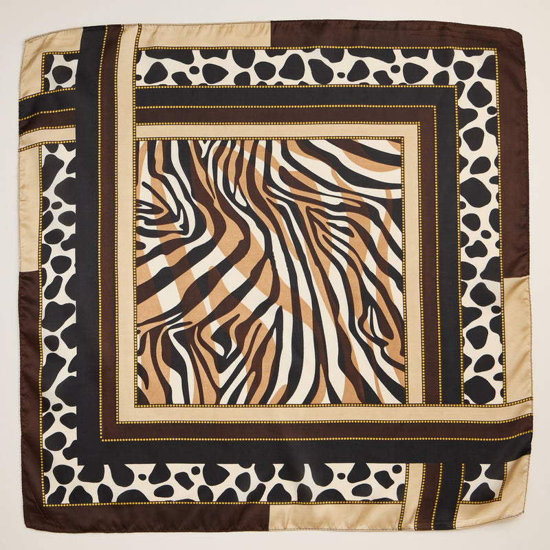 Animal Print Square Scarf – Bold Zebra & Leopard Silk-Feel Scarf
