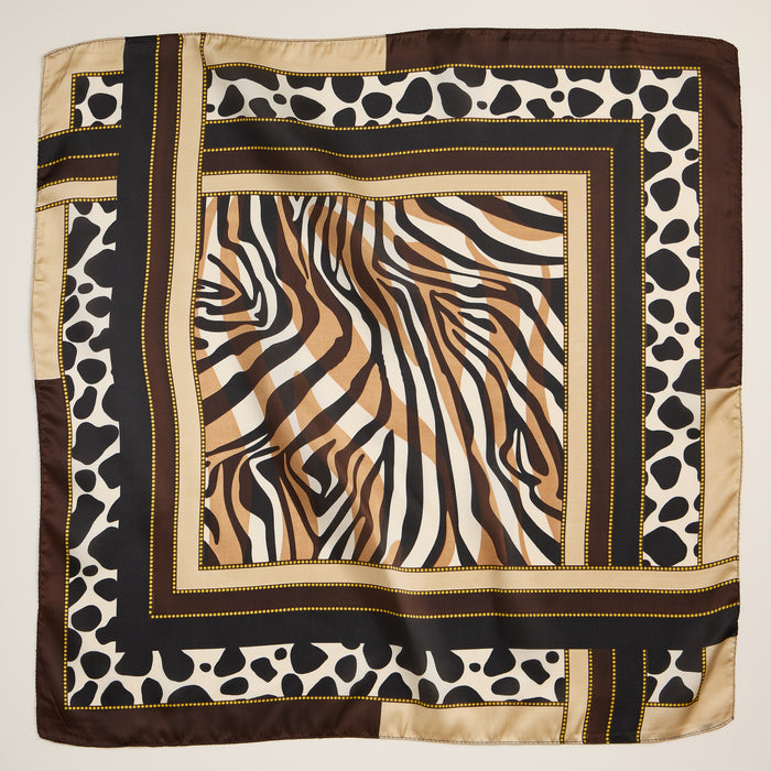 Animal Print Square Scarf – Bold Zebra & Leopard Silk-Feel Scarf