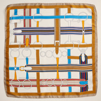 Equestrian-Inspired Scarf – Elegant Silk-Feel Square Scarf with Belt & Bridle Print