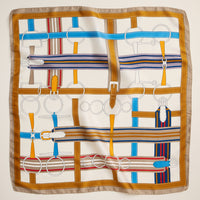 Equestrian-Inspired Scarf – Elegant Silk-Feel Square Scarf with Belt & Bridle Print