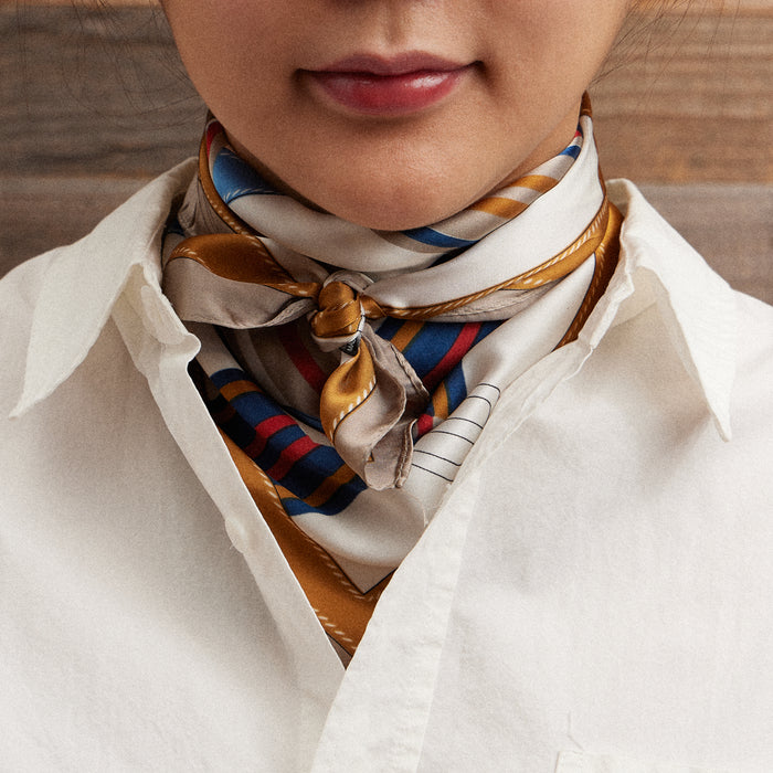 Equestrian-Inspired Scarf – Elegant Silk-Feel Square Scarf with Belt & Bridle Print