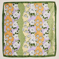 Retro Floral Print Scarf – Colorful Silk-Feel Square Scarf