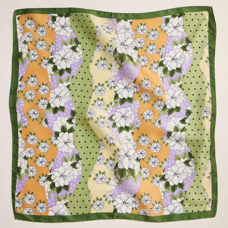 Retro Floral Print Scarf – Colorful Silk-Feel Square Scarf
