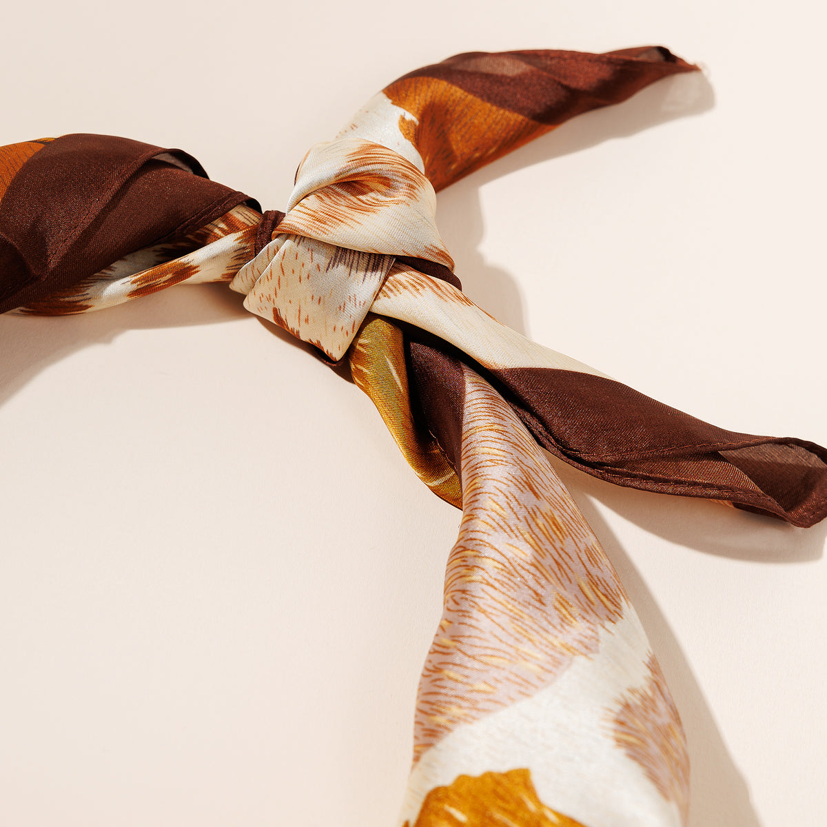 Animal Print Polyester Silk-Feel Scarf – Brown & Beige Safari-Inspired Square Scarf