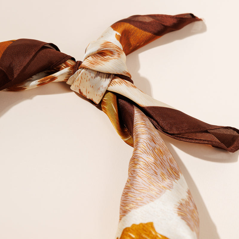 Animal Print Polyester Silk-Feel Scarf – Brown & Beige Safari-Inspired Square Scarf