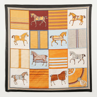 Equestrian Print Silk-Texture Scarf – Elegant Horse-Themed Square Scarf