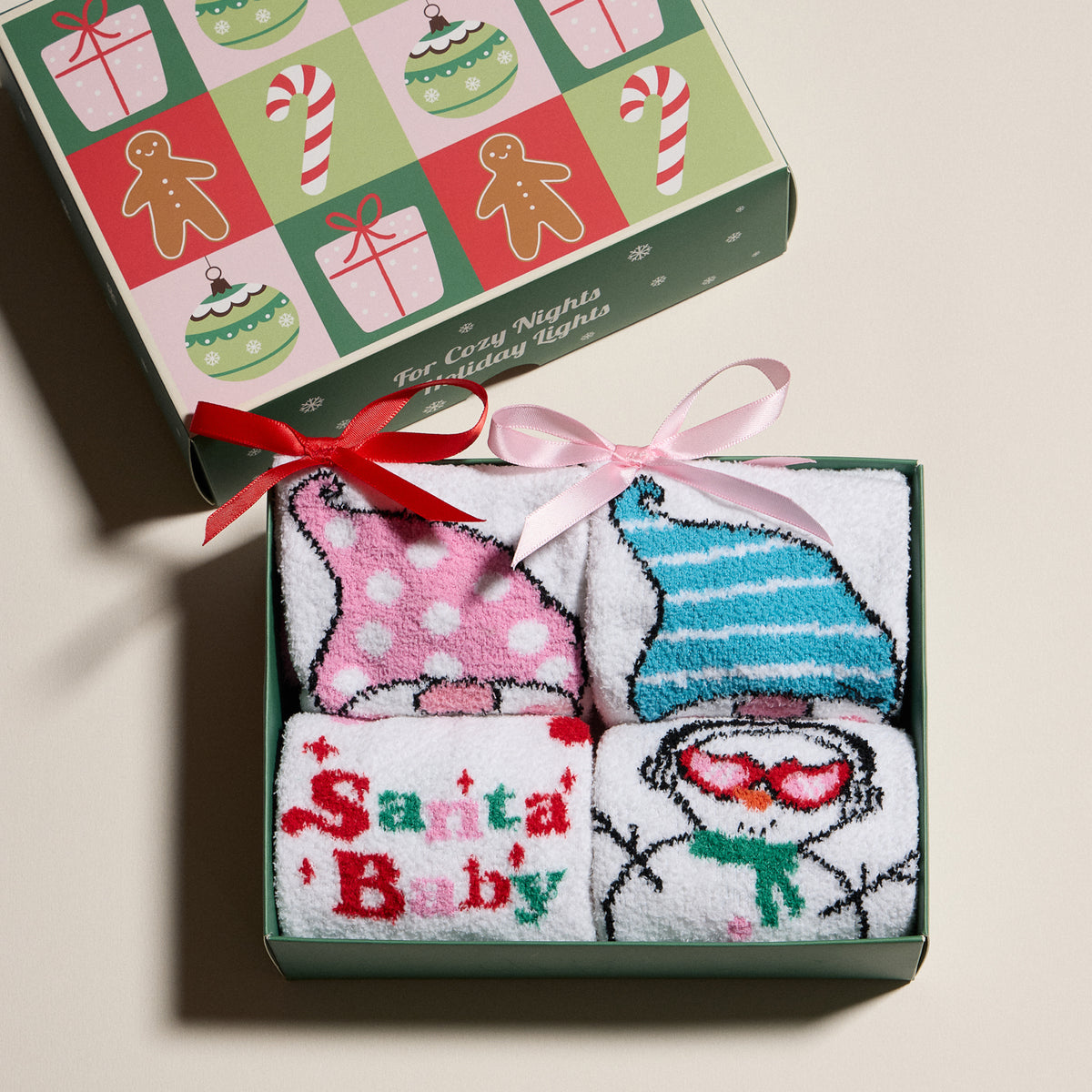 Cozy Holiday Socks Gift Set with Gnome and Snowman