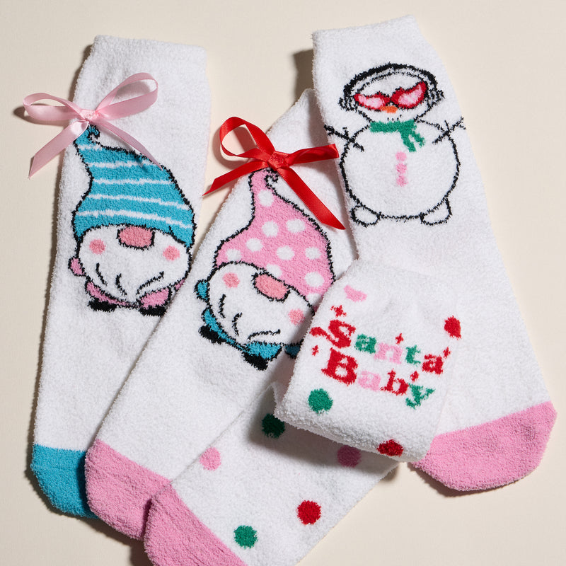 Cozy Holiday Socks Gift Set with Gnome and Snowman