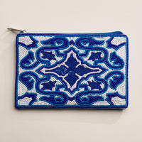 Blue Beaded Mosaic Zipper Pouch