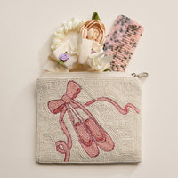Pink Ballet Beaded Zipper Pouch