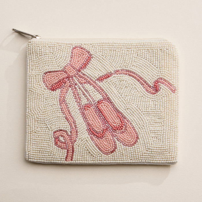 Pink Ballet Beaded Zipper Pouch
