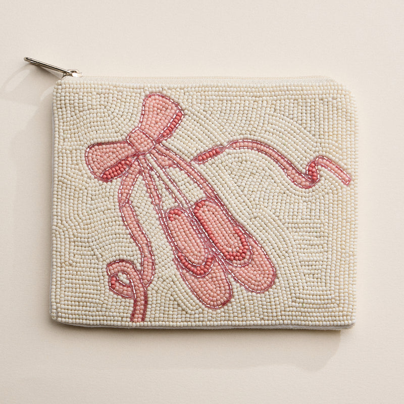 Pink Ballet Beaded Zipper Pouch