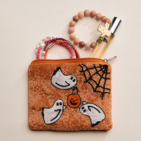 Beaded Halloween Ghost Zipper Pouch